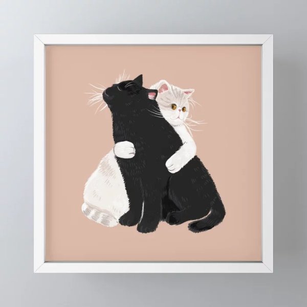 Cat Embrace Framed Mini Art Print by alissalevy