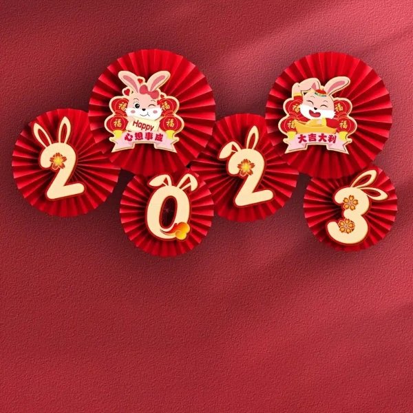 Set/6pcs, 2023 Spring Festival Decoration Rabbit Chinese New Year Character Door Sticker Wall Decoration Fan-shaped 3d Paper-cut - Home & Kitchen - Temu