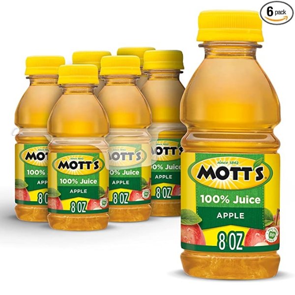 Mott's 100% Apple Juice, Original, 8 Ounce Bottles (Pack of 6)