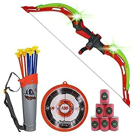 NWESTUN Bow and Arrow for Kids with LED Flash Lights - Archery Bow with 10 Suction Cups Arrows, 6 Foam Targets, Target and Quiver, Gifts for 4-12 Year Old Boys, Green