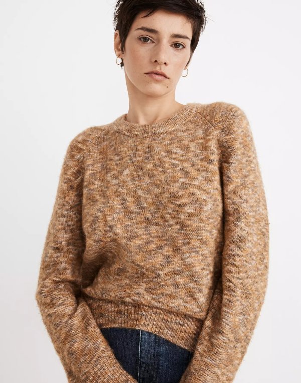 Space-Dye Pleat-Sleeve Pullover Sweater