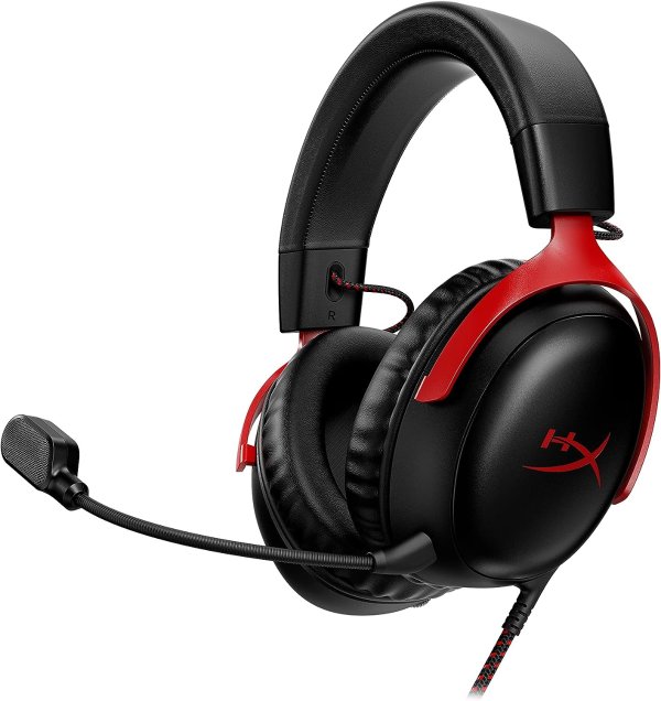 Cloud III – Wired Gaming Headset, PC, PS5, Xbox Series X|S, Angled 53mm Drivers, DTS, Memory Foam, Durable Frame, Ultra-Clear 10mm Mic, USB-C, USB-A, 3.5mm – Black/Red