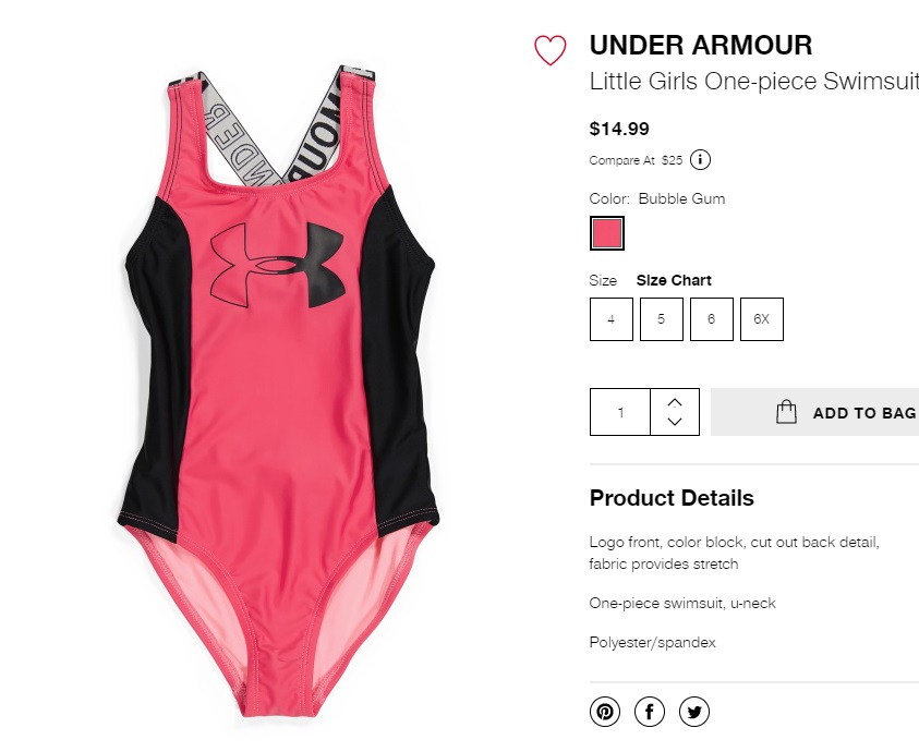 Under Armour 女童一件式泳衣