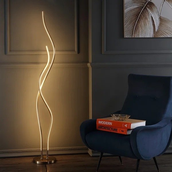 Cairo 63.75" LED Integrated Floor Lamp, Gold by JONATHAN Y - 63.75" H x 9.875" W x 9.875" D