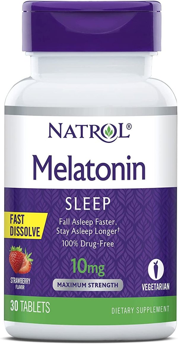 Melatonin Fast Dissolve Tablets, Helps You Fall Asleep Faster, Stay Asleep Longer, Strengthen Immune System, Maximum Strength, Strawberry Flavor, 10mg, 30 Count