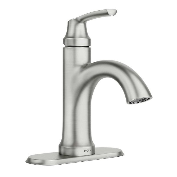 Wellton One Handle Spot Resist Brushed Nickel Bathroom Faucet