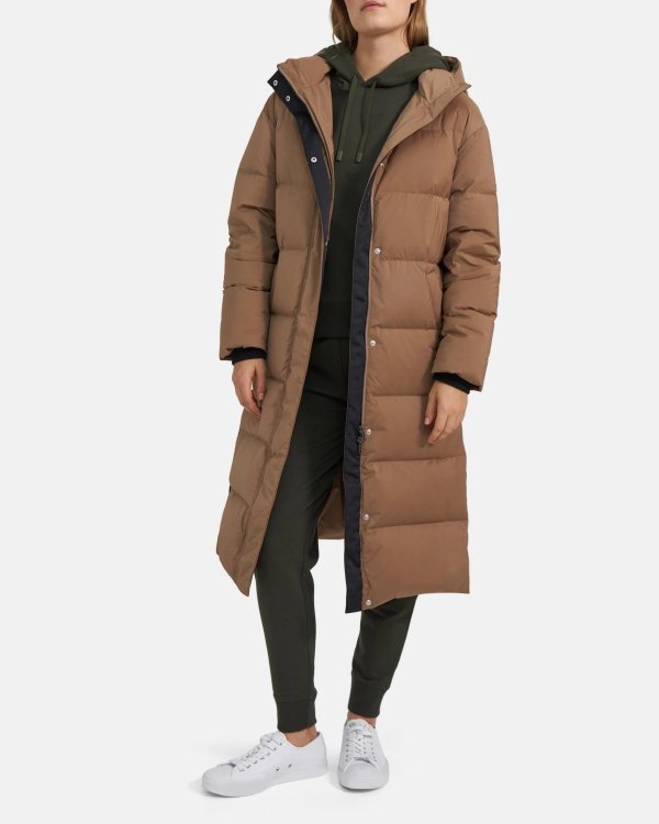 Side-Button Puffer Coat in City Shell