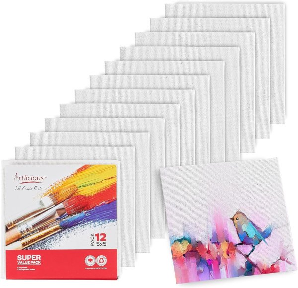 Artlicious Canvases for Painting - Pack of 12, 5 x 5 Inch