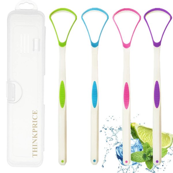 THINKPRICE Tongue Scraper Cleaner 100% BPA Free Tongue Scrapers with Travel Handy Case