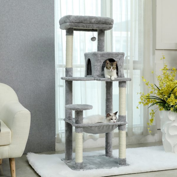 Cat Tree for Large Cats 56"Tall Cat Tower Condo with Scratching Post for Indoor Cats,Gray