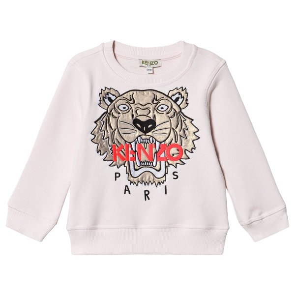 Pale Pink and Gold Metallic Embroidered Tiger Logo Sweatshirt | AlexandAlexa