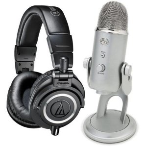 Audio-Technica ATH-M50x Professional Monitor Headphones, Black - Bundle With Blue Microphones YETI USB Condenser Mic 