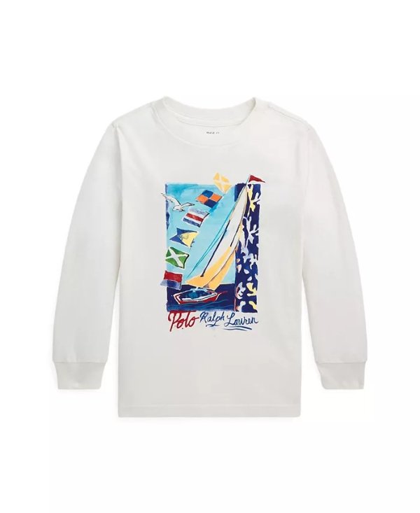 Toddler and Little Boys Sailboat-Print Cotton Long-Sleeve T-shirt
