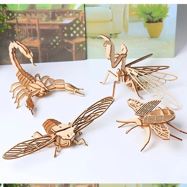 3D Puzzle DIY Jigsaw Board Wooden Puzzle, Insect Animal Handmade Educational Assembly Toy, Gift For Christmas Halloween Thanksgiving gifts