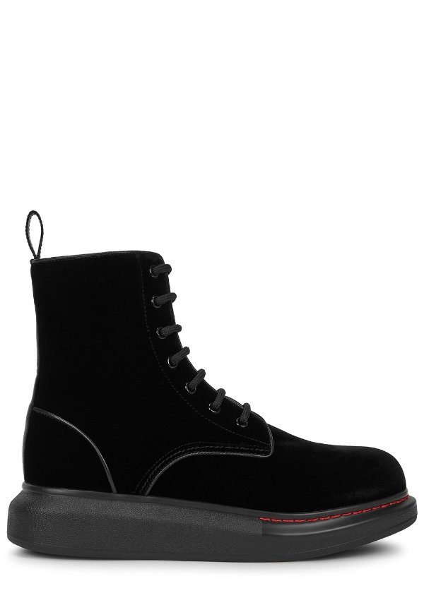 Hybrid black velvet ankle boots