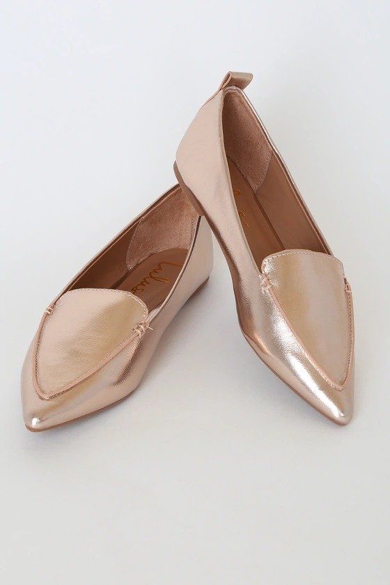 Emmy Rose Gold Metallic Pointed Loafers