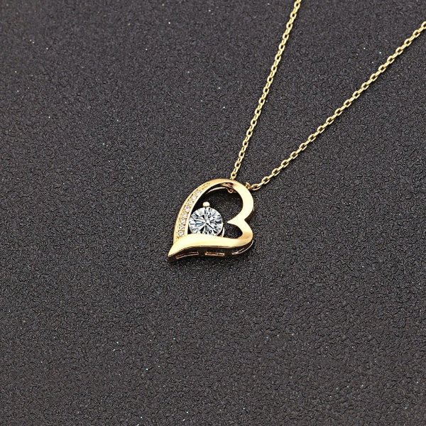 Gold Plating White Swarovski Curved Heart Necklace