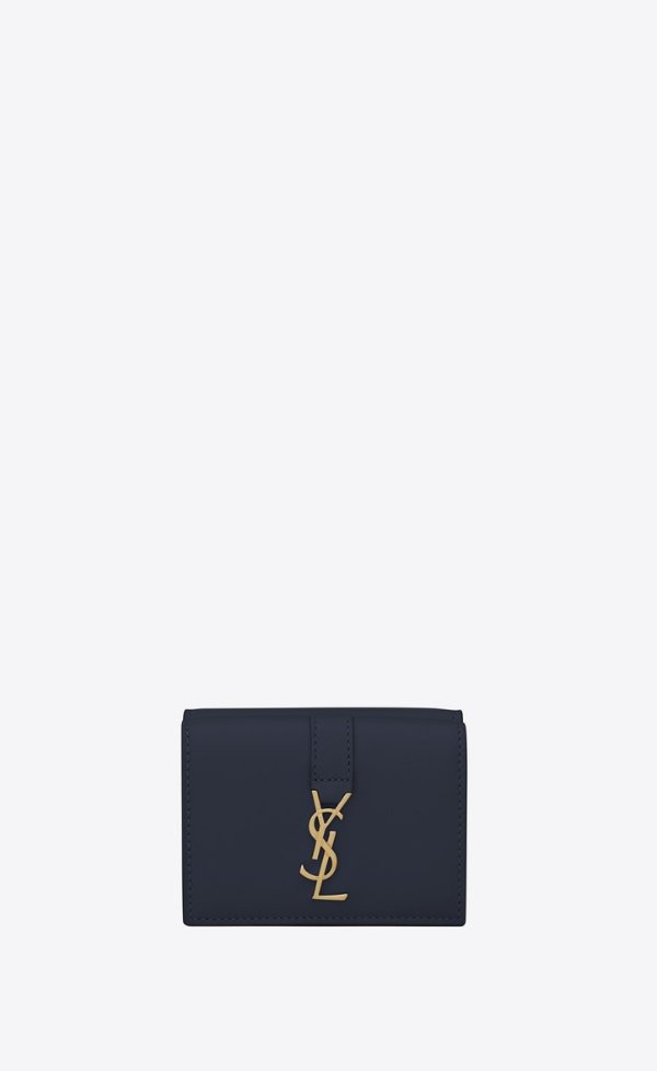 ysl petite wallet in navy blue leather