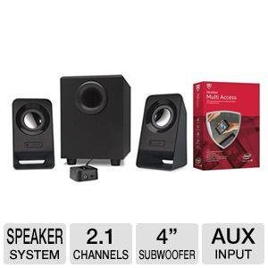 Logitech 2.1 Multimedia Speakers Z213 and McAfee 2015 Multi Access 1 User 5 Devices
