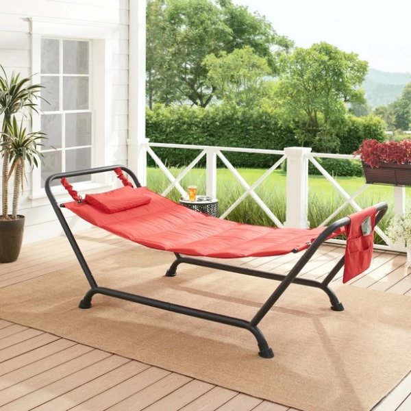 Belden Park Polyester Hammock with Stand and Pillow for Outdoor Patio, Multi color, Assembled Length 90.55"