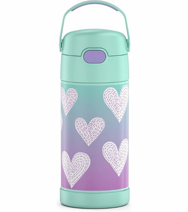 FUNtainer Vacuum Insulated Stainless Steel Straw Water Bottle, 12oz - Purple Hearts