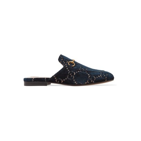 GucciPrincetown horsebit-detailed leather-trimmed embroidered velvet slippers