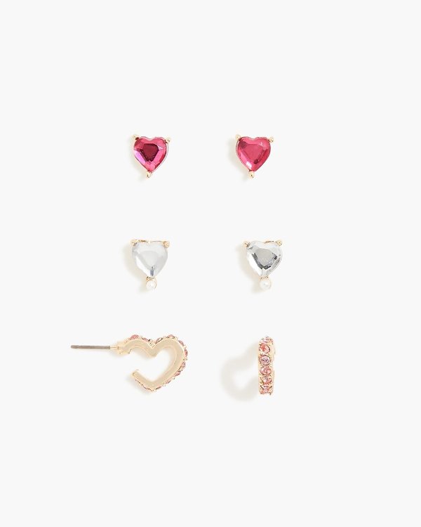 Girls' heart earrings set-of-three