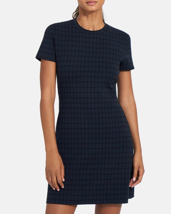 Flare Dress in Checked Stretch Viscose Knit