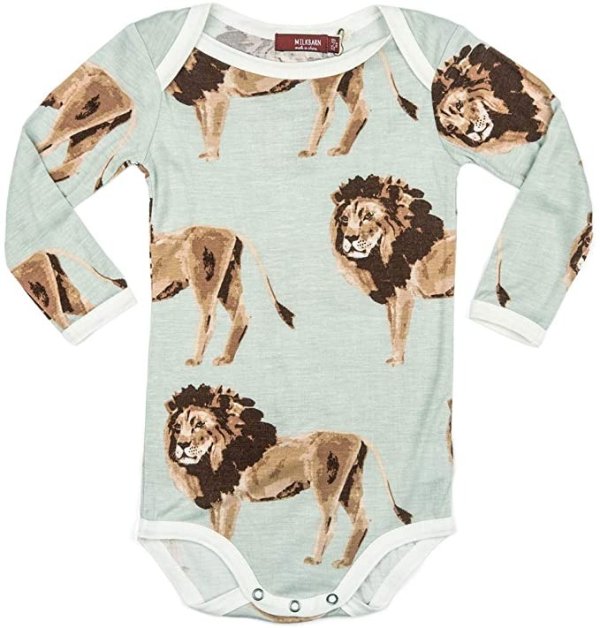 Bamboo Baby Long Sleeve One Piece, Lion (3-6 Months)