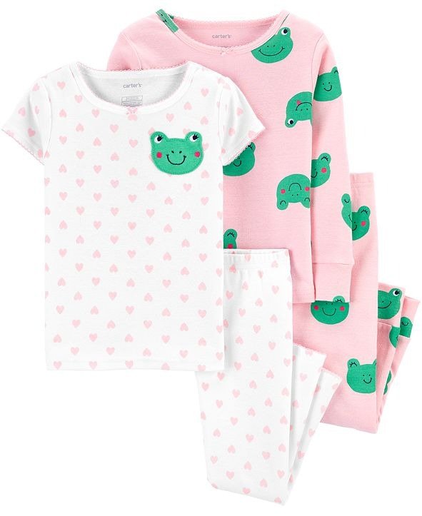 Baby Girls 4-Pc. Frog-Print Cotton Pajamas