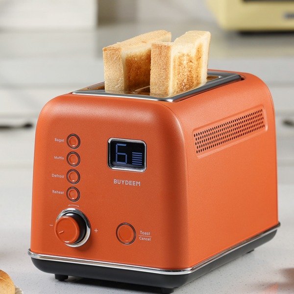DT730 2 Slice Leverless Toaster, Extra Wide Slots, Retro Stainless Steel with LCD Display, Bagel and Muffin Function, Removal Crumb Tray, 9-Shade Settings (Koi Red)