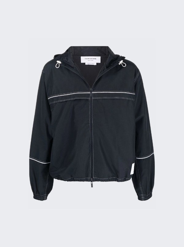 Thom Browne Oversized Zip Up Track Jacket With Contrast White Stitching In Ripstop Navy