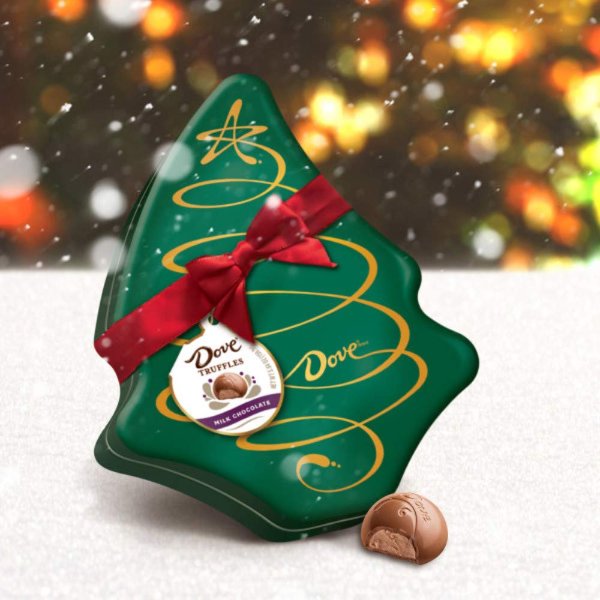 DOVE Milk Chocolate Truffles Tree Box Tin Christmas Candy Gift, 5.64-Ounce Tin