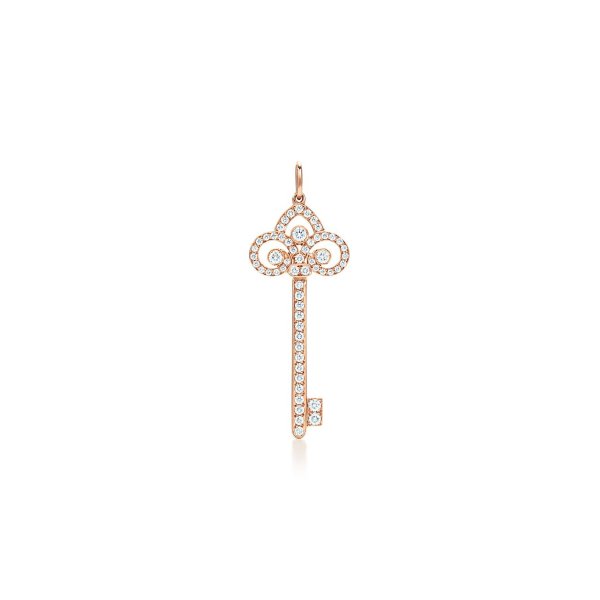 Tiffany Keys fleur de lis key pendant in 18k rose gold with diamonds. | Tiffany & Co.