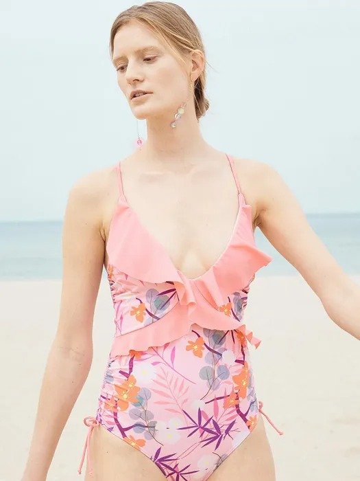 Back Point Printing Swimsuit Pink