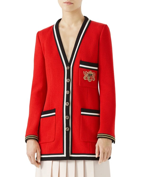 Wool Sable Jacket with Web-Trim & EmbroideryPleated Embroidered Skirt