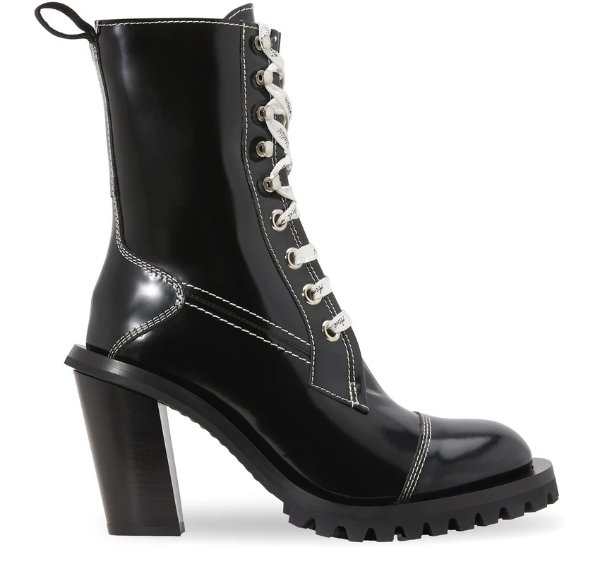 Patent leather lace-up ankle boots