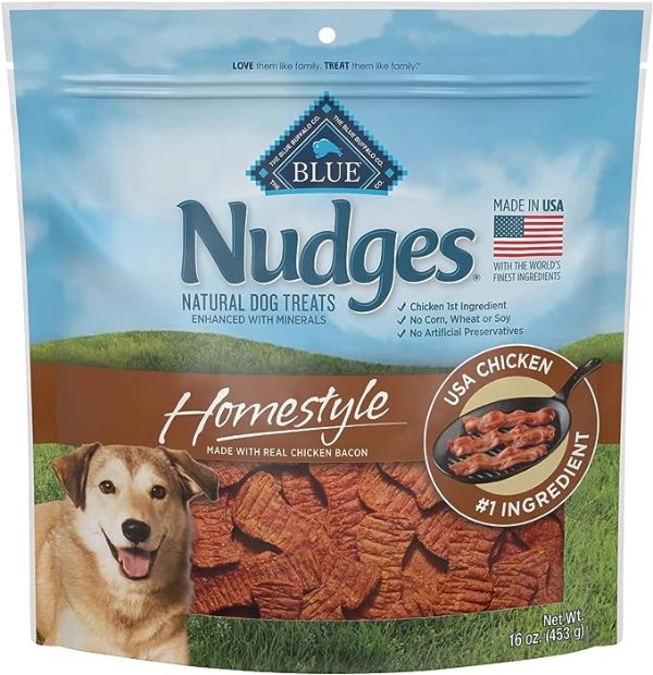 Nudges Homestyle Natural Dog Treats, Chicken and Bacon, 16oz Bag