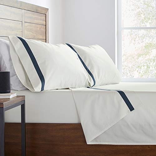 Banded 100% Percale Cotton Bed Sheet Set, Easy Care, California King, Aruba