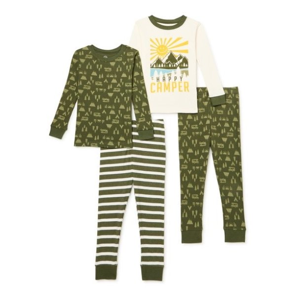 Baby Toddler Boy Long Sleeve Snug Fit Cotton Pajamas, 4-Piece Set