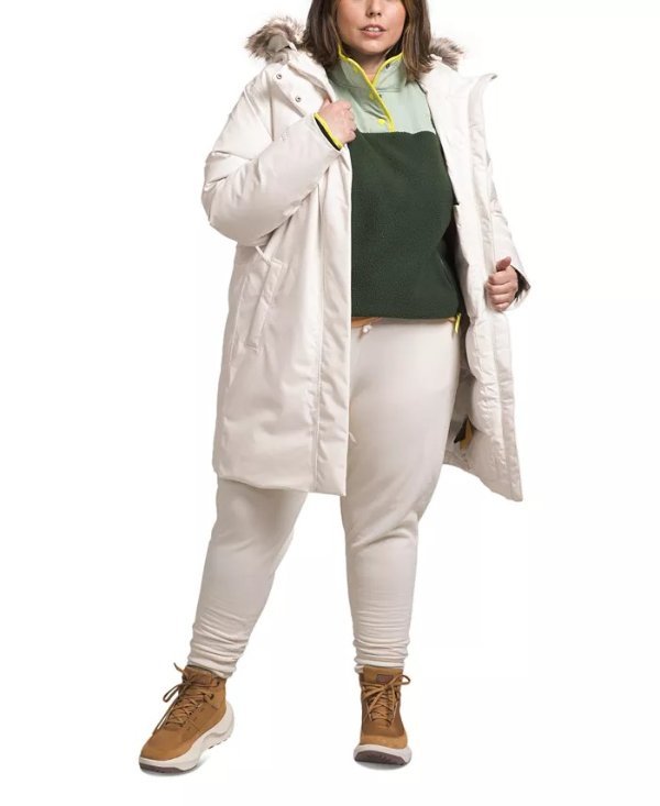 Plus Size Arctic Faux-Fur-Trim Hooded Coat