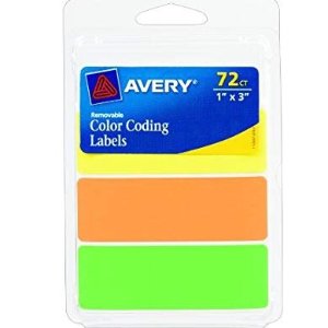 Avery Rectangular Color Coding Labels, 1 x 3 Inches, Assorted, Removable, Pack of 72