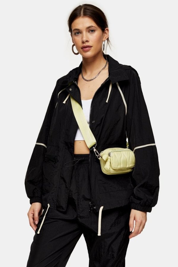 Black Contrast Piping Shell Jacket