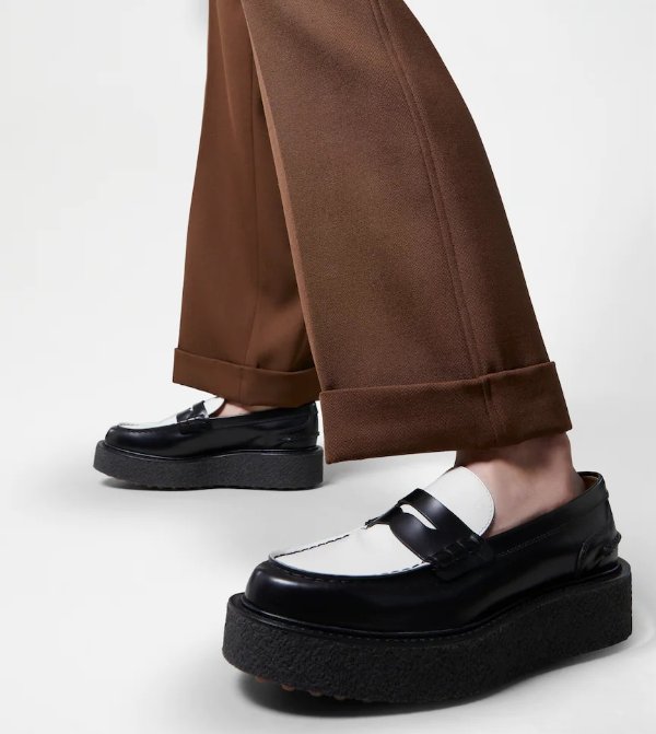 Platform Loafers in Leather - BLACK, WHITE