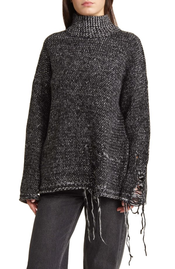 Melange Ladder Stitch Mock Neck Sweater