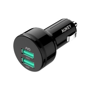 AUKEY Car Charger with 5V/4.8A Output & 24W Dual-Port for iPhone X/8/Plus