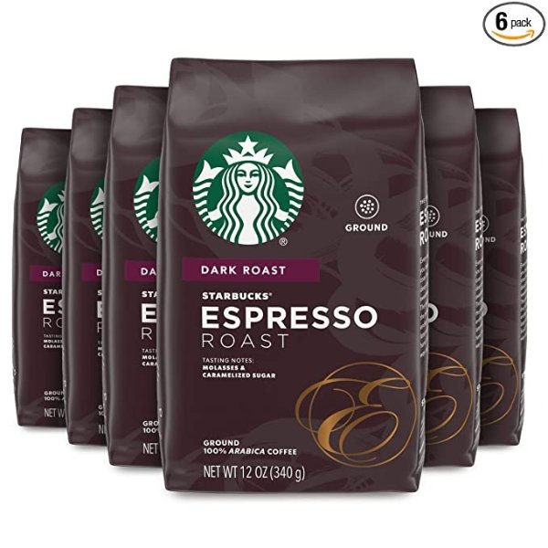 Espresso Roast Dark Roast Ground Coffee, 12 Ounce Bag (Pack of 6)