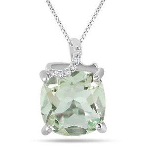 3.75 Carat Green Amethyst and Diamond Pendant in .925 Sterling Silver