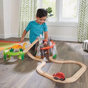 KidKraft 儿童木制恐龙主题火车轨道玩具套装 共32件套