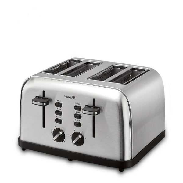 1500 W 4-Slice Silver Wide Slot Toaster with Dual Control Panels